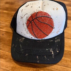 Judith March Rhinestone & Gold Basketball Trucker Hat New (E1)